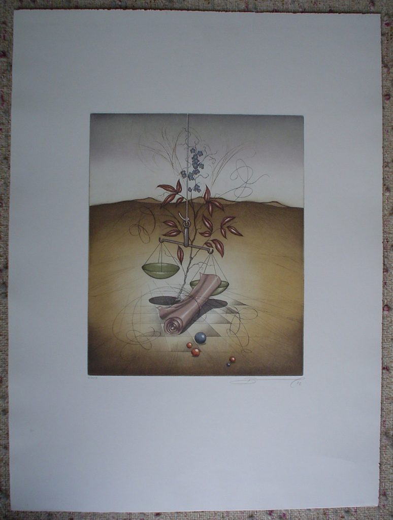 Waage / Libra by Ruediger Brassel, shown with full margins - original etching, signed and numbered 6/ 150