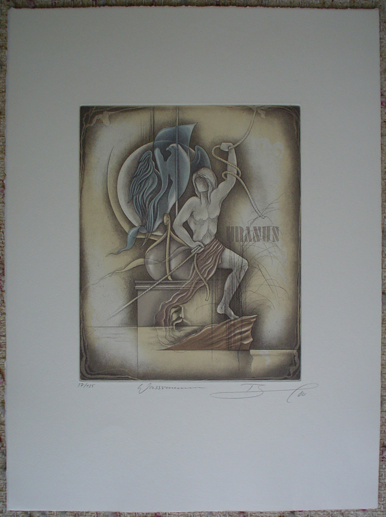 Wassermann / Aquarius by Ruediger Brassel, shown with full margins - original etching, signed and numbered 57/ 125