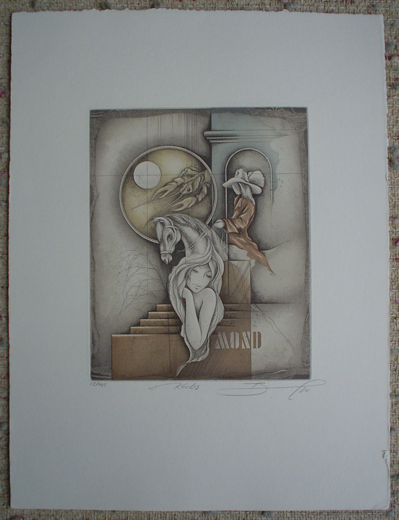 Krebs / Cancer by Ruediger Brassel, shown with full margins - original etching, signed and numbered 53/ 125