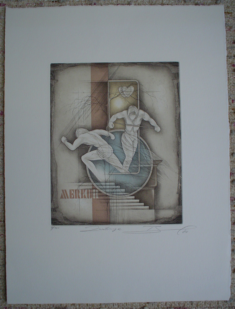 Zwillinge / Gemini by Ruediger Brassel, shown with full margins - original etching, signed and numbered 4/ 125