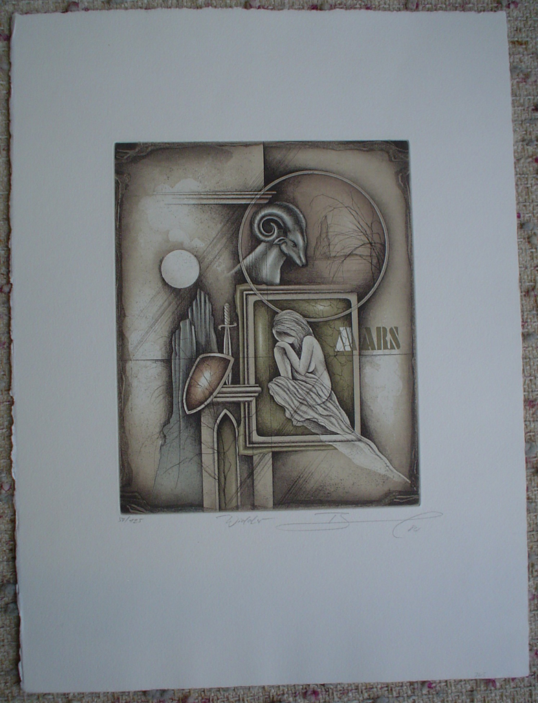 Widder / Aries by Ruediger Brassel, shown with full margins - original etching, signed and numbered 50/ 125