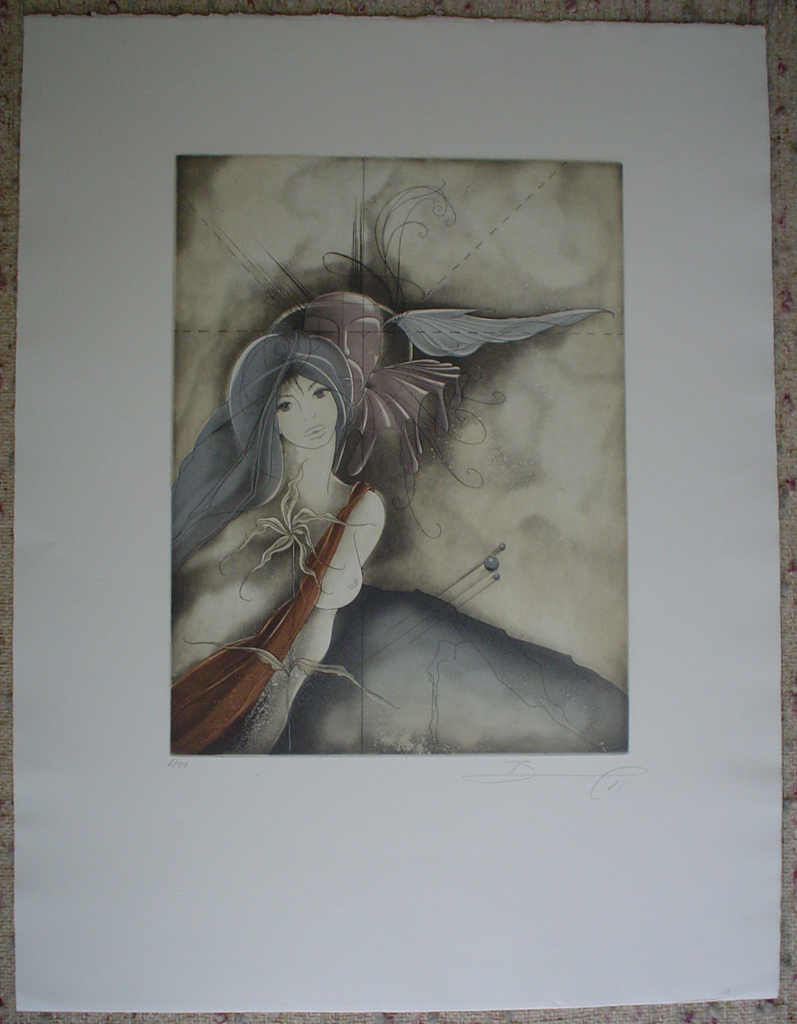 Dreamscape Woman Winged Whisperer by Ruediger Brassel, shown with full margins - original etching, signed and numbered 8/ 99