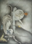Dreamscape Woman Masked Dancer Rose by Ruediger Brassel - original etching, signed and numbered 4/ 99