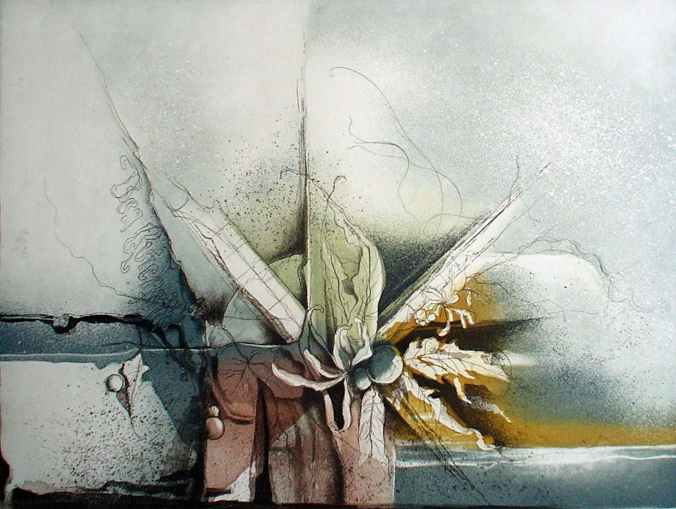 Blue Flower Autumn Colours by Ruediger Brassel - original etching, signed and numbered 75/ 99