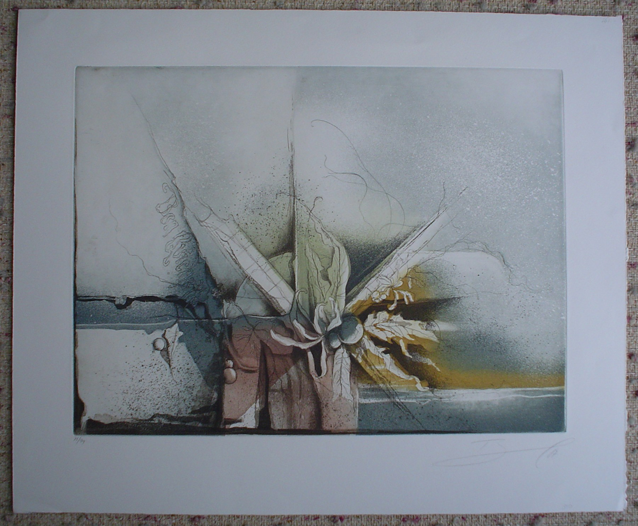 Blue Flower Autumn Colours by Ruediger Brassel, shown with full margins - original etching, signed and numbered 75/ 99