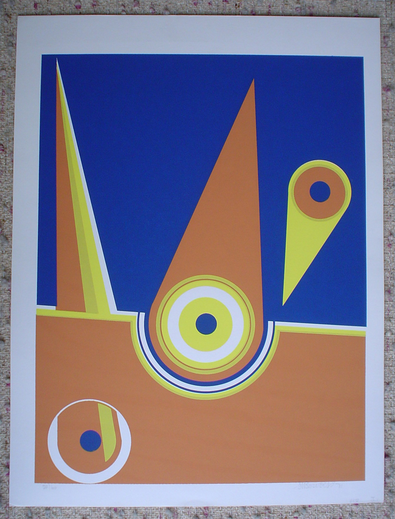 Angled Blue Orange '71 by Bervoest, shown with full margins- original silkscreen, signed and numbered 20/ 60