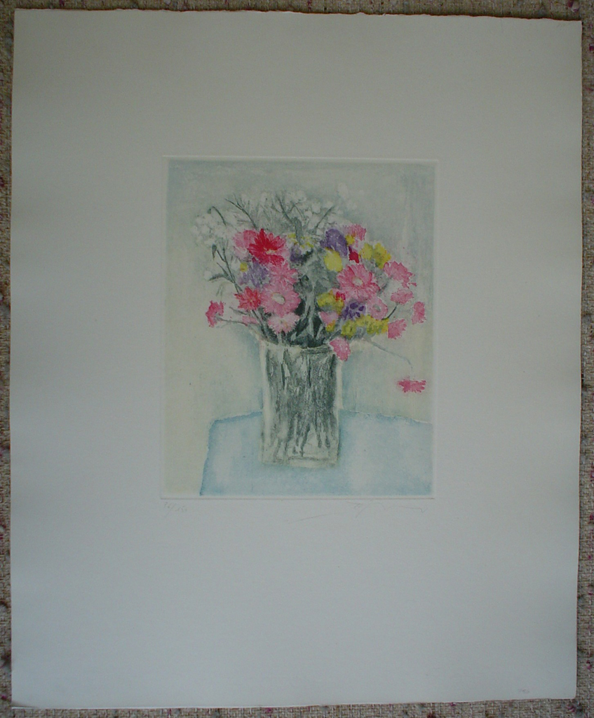 Pink Daisies In A Clear Vase by Barzano, shown with full margins - original etching, signed and numbered 86/ 150