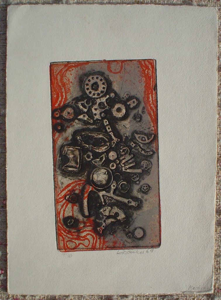 Machine 1969 by Klaus Daeniker, shown with full margins - original etching, signed and numbered 9/ 30