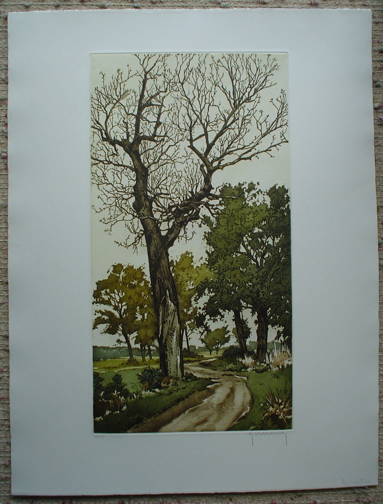Le Sentier by Roger Hebbelinck, shown with full margins - original etching, signed and numbered 176/ 350