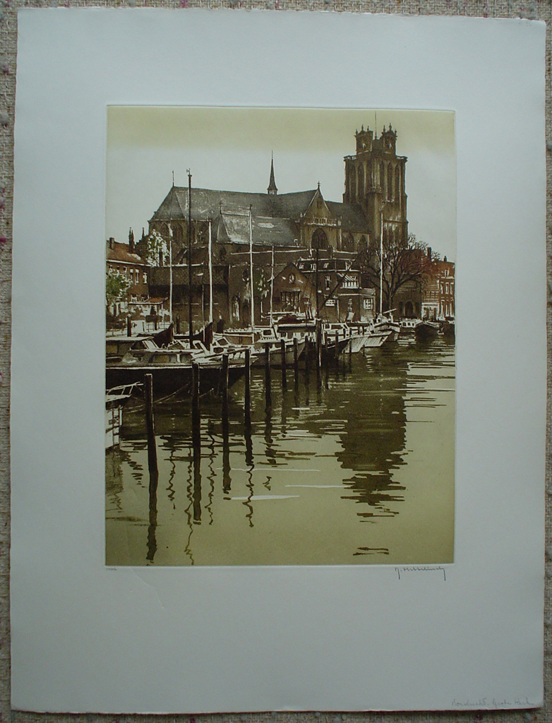 Dordrecht Grote Kerk by Roger Hebbelinck, shown with full margins - original etching, signed and numbered 24/ 350