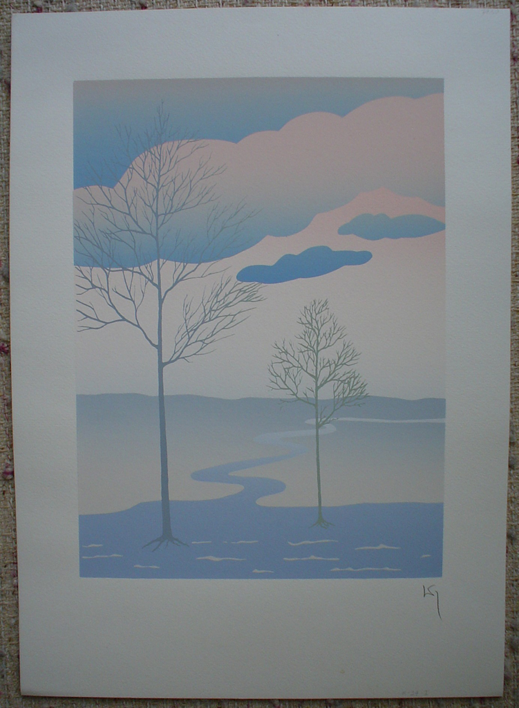 Tree Path Landscape by Key, shown with full margins - original silkscreen, hand-signed in pencil by artist