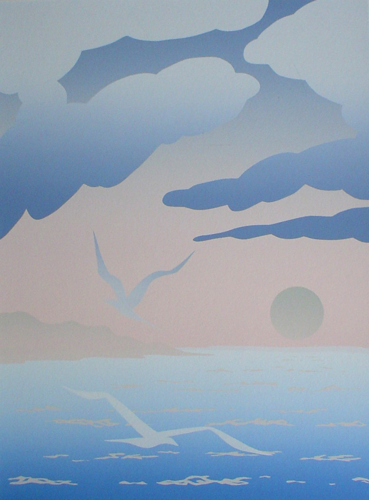 Seagull Waterscape by Key - original silkscreen, hand-signed in pencil by artist