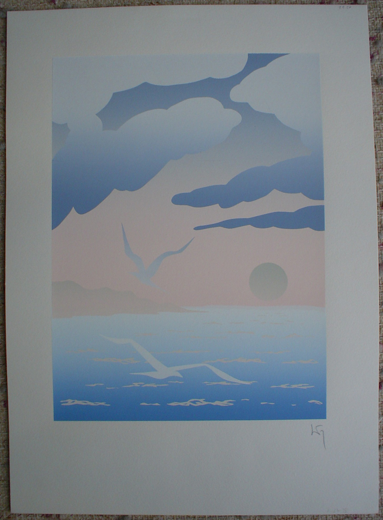 Seagull Waterscape by Key, shown with full margins - original silkscreen, hand-signed in pencil by artist