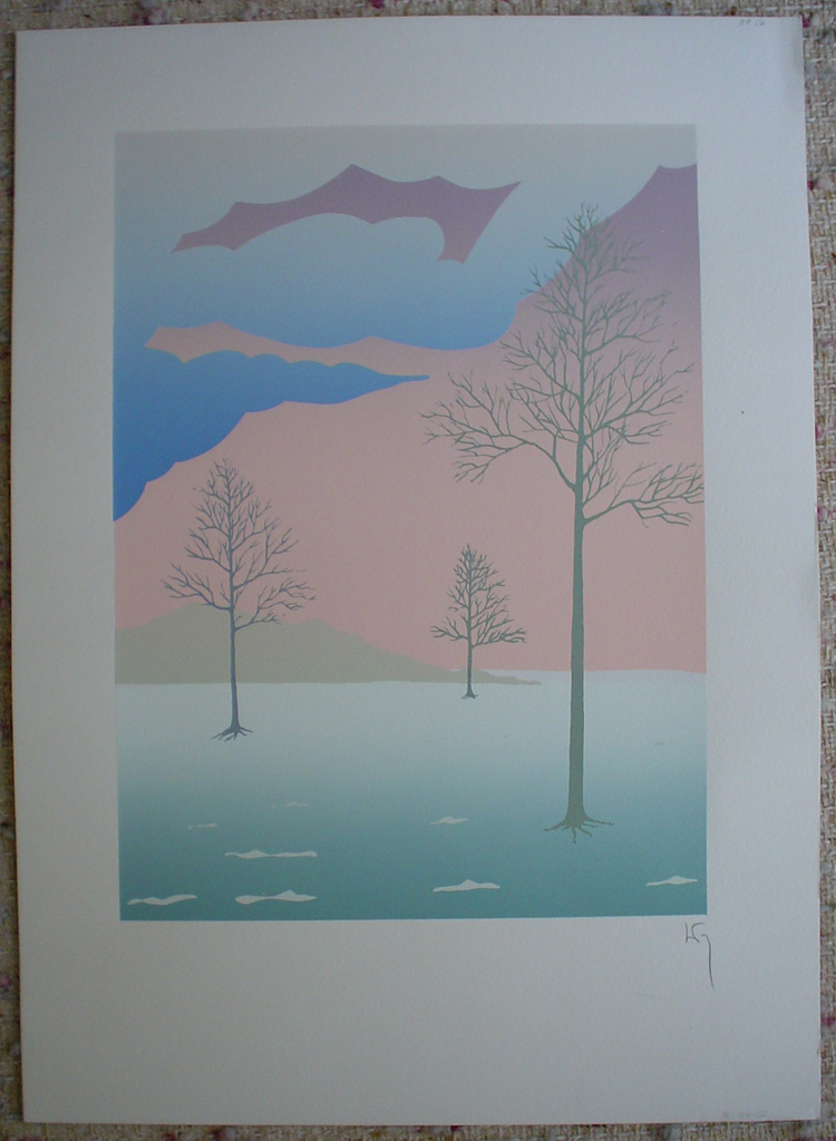 Three Trees by Key, shown with full margins - original silkscreen, hand-signed in pencil by artist