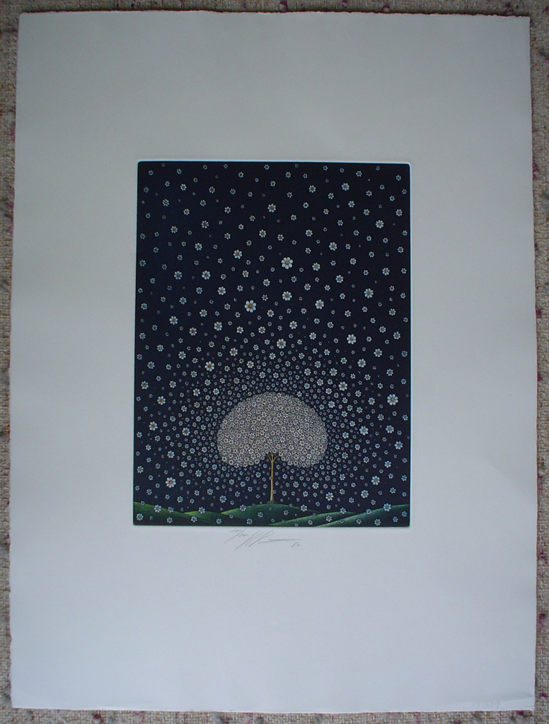 Daisy Tree by Volker Kuehn, shown with full margins - original etching, signed and numbered 181/ 300