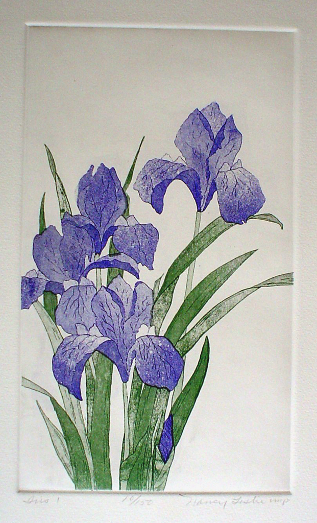 Iris 2 by Nancy Leslie - original etching, signed and numbered edition of 150