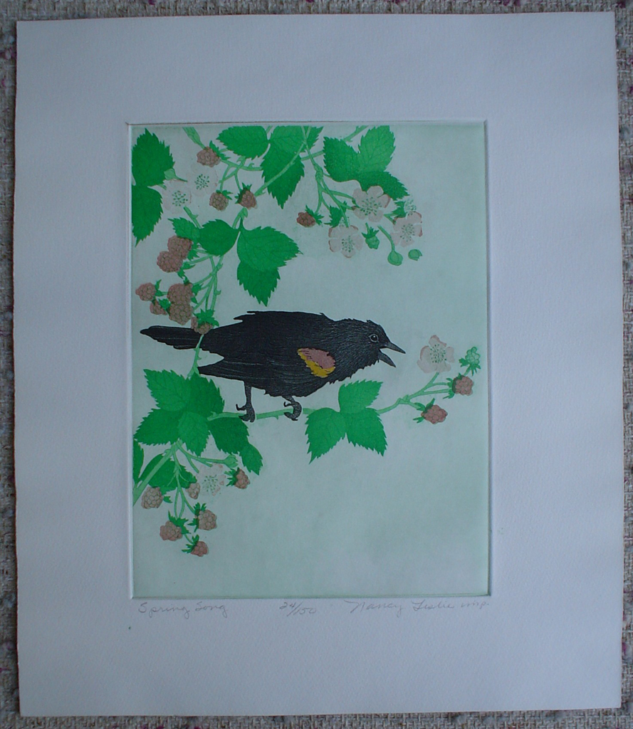 Spring Song by Nancy Leslie, shown with full margins - original etching, signed and numbered edition of 150