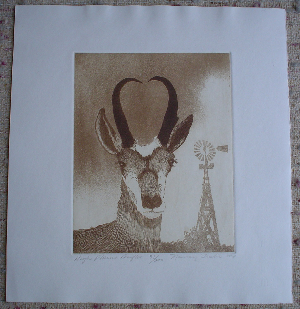 High Plains Drifter by Nancy Leslie, shown with full margins - original etching, signed and numbered edition of 200