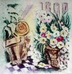 Flowers In Baskets by JP Moro - original etching, signed and numbered 14/ 295