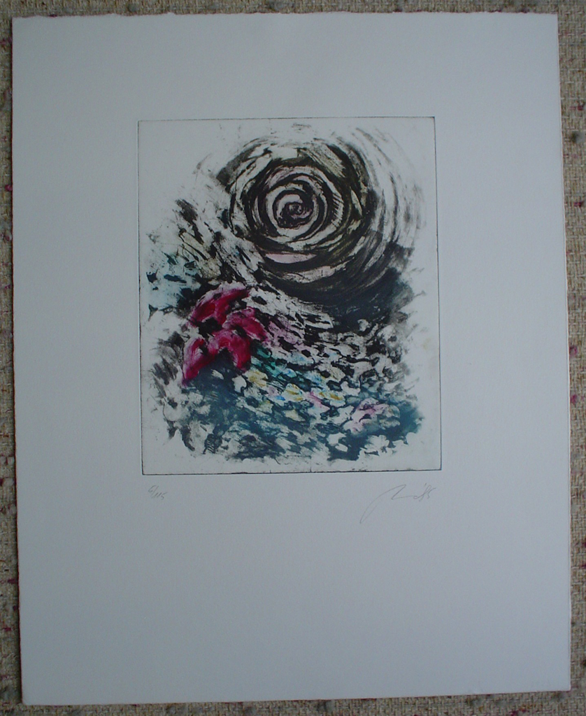 Flower Swirl by JP Moro, shown with full margins - original etching, signed and numbered 5/ 115