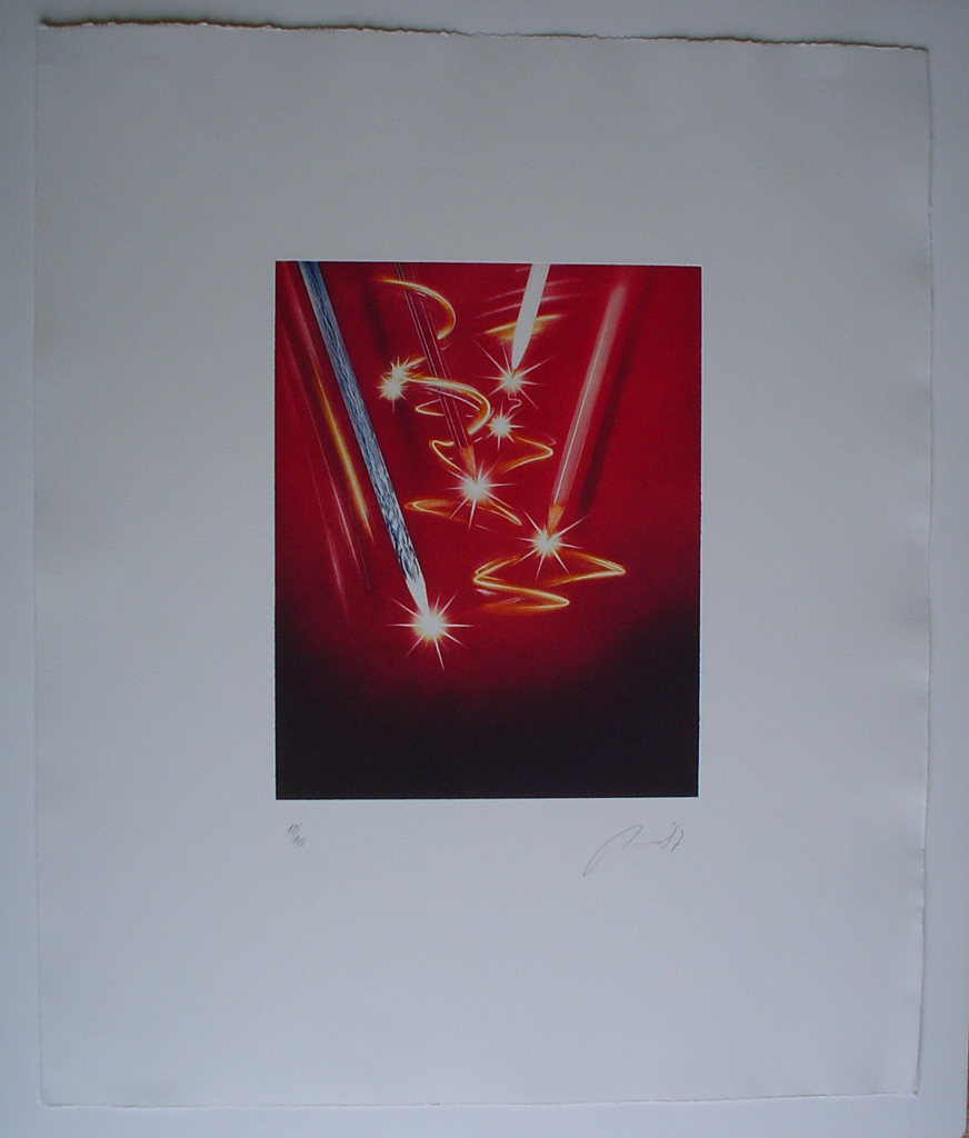 Pencil Sparkles by JP Moro, shown with full margins - original etching, signed and numbered 10/ 150
