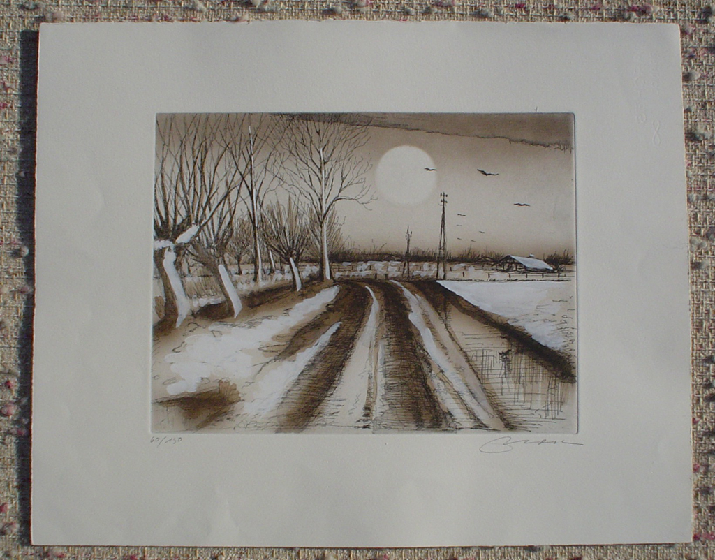 Full Moon Road by Udo Nolte, shown with full margins - original etching, signed and numbered 60/ 150