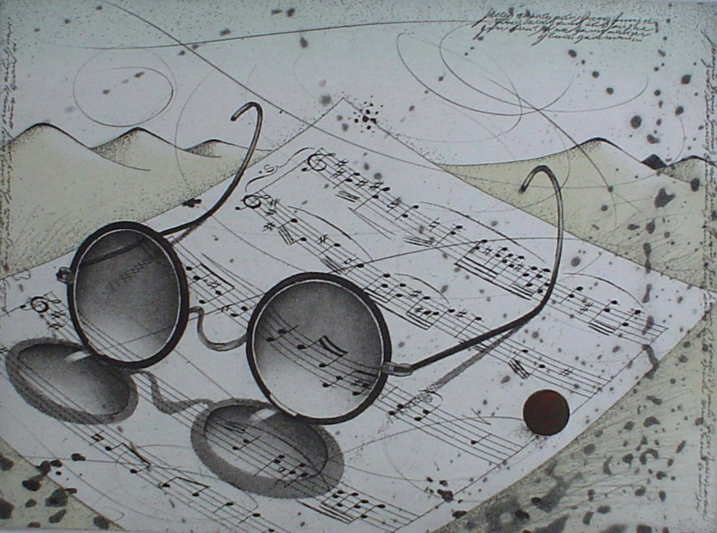 Eyeglasses And Music by Udo Nolte - original etching, signed and numbered 22/ 150