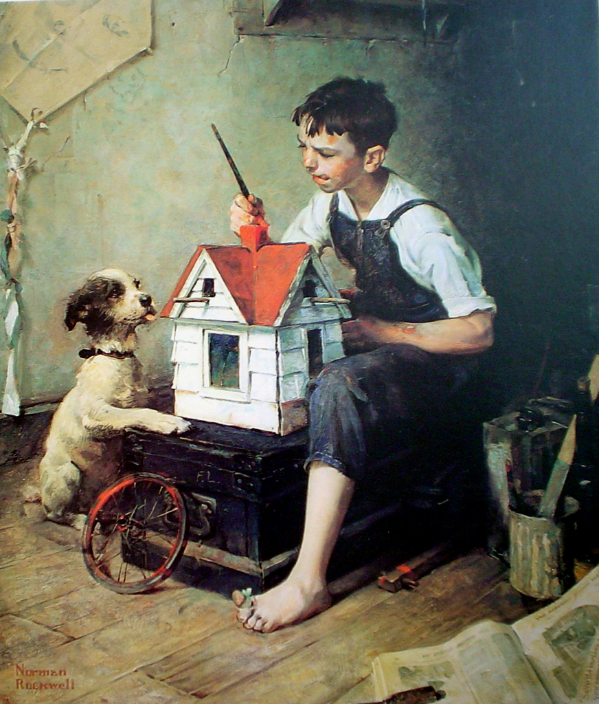 Painting The Little House by Norman Rockwell - offset lithograph fine art print