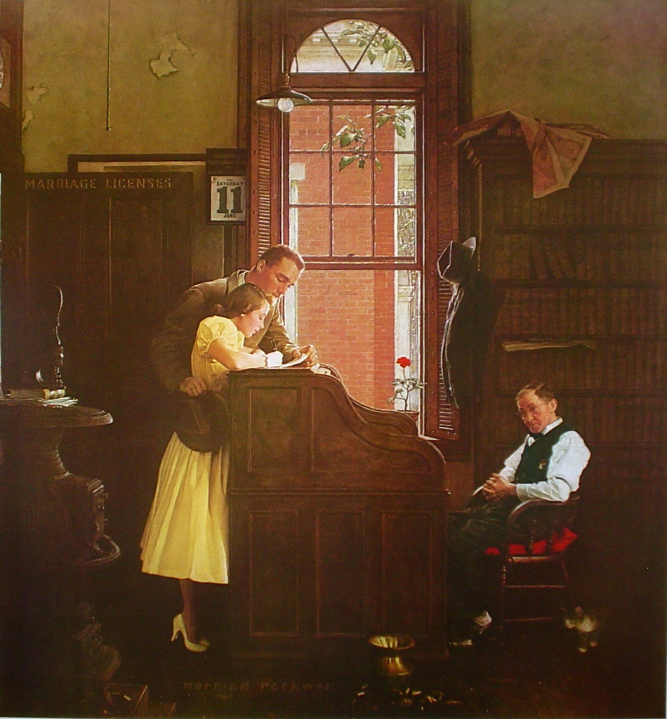 The Marriage License by Norman Rockwell - offset lithograph fine art print