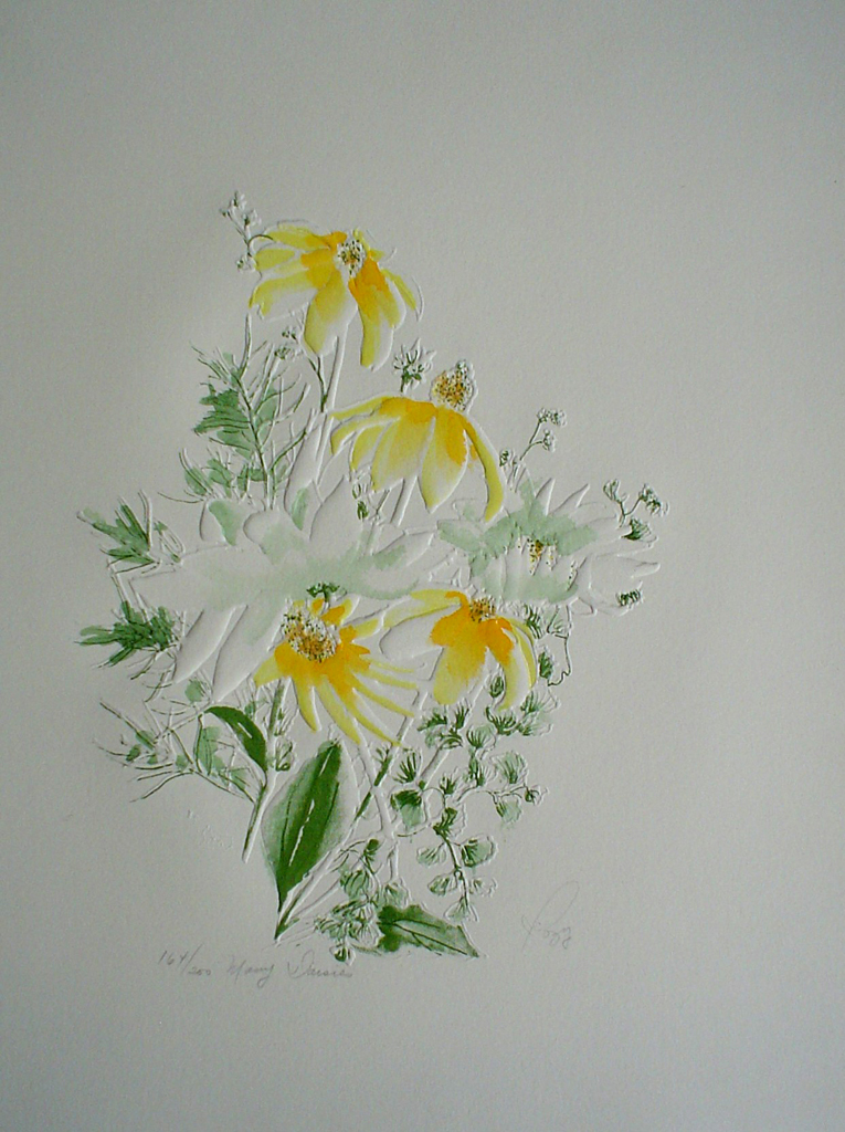 Many Daisies by Rozy -original print, embossed, signed and numbered 164/ 200