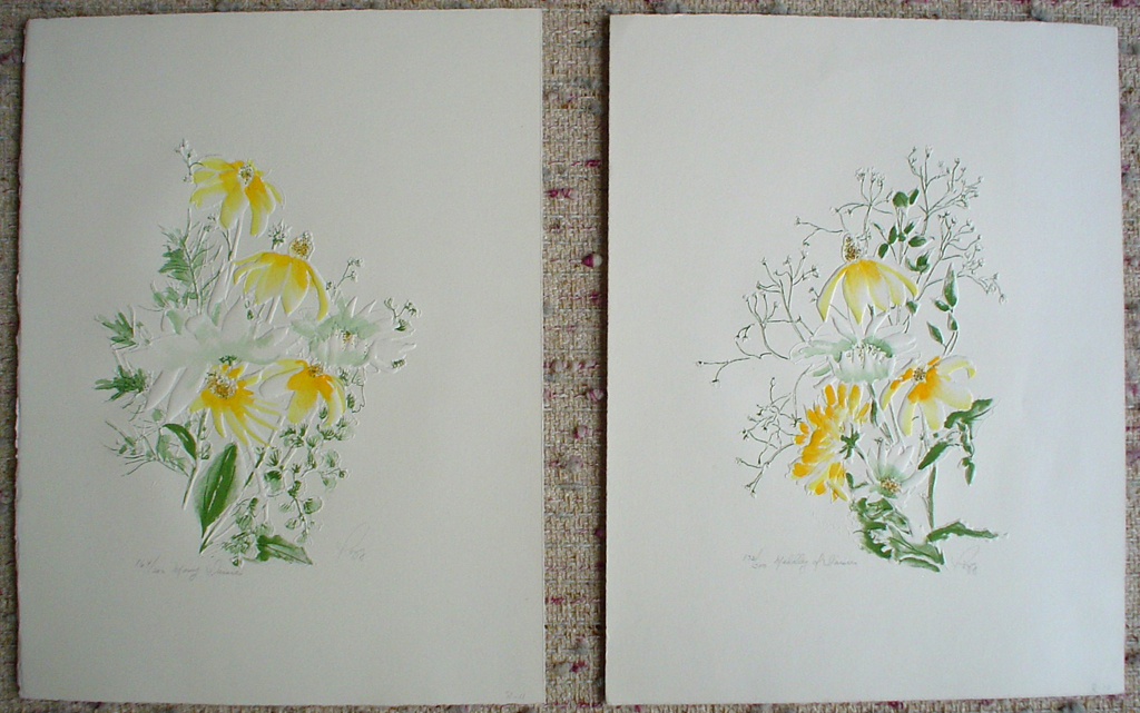 Many Daisies and Daisy Medley by Rozy - grouping of 2 original prints, embossed, signed and numbered