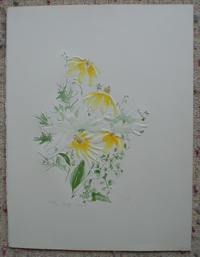 Many Daisies by Rozy, shown with full margins -original print, embossed, signed and numbered 164/ 200