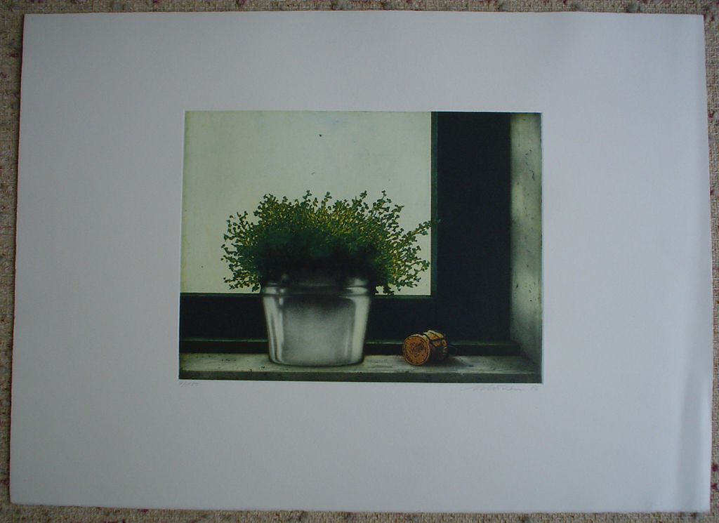 Wine Cork Still Life by Kurt Schoenen, shown with full margins - original etching, signed and numbered 4/ 150