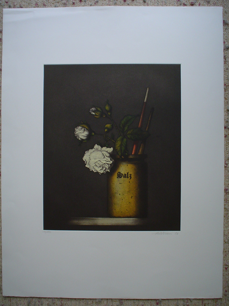 Salz Still Life by Kurt Schoenen, shown with full margins - original etching, signed and numbered 18/ 150