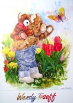 Piggyback Bear by Wendy Tosoff - offset lithograph art poster, hand-signed by artist
