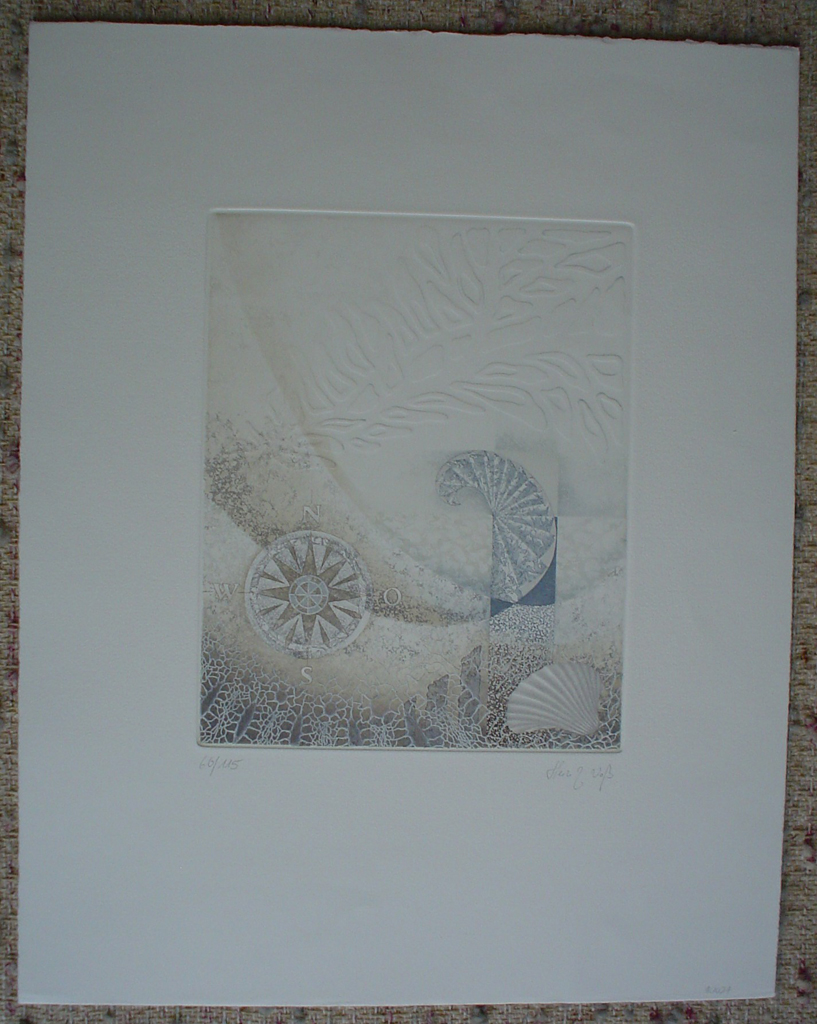 Embossed With Shell by Heinz Voss, shown with full margins - original etching, signed and numbered 60/ 115