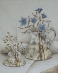 Blue Flowers With Brown by Heinz Voss, original etching, signed and numbered 17/ 115