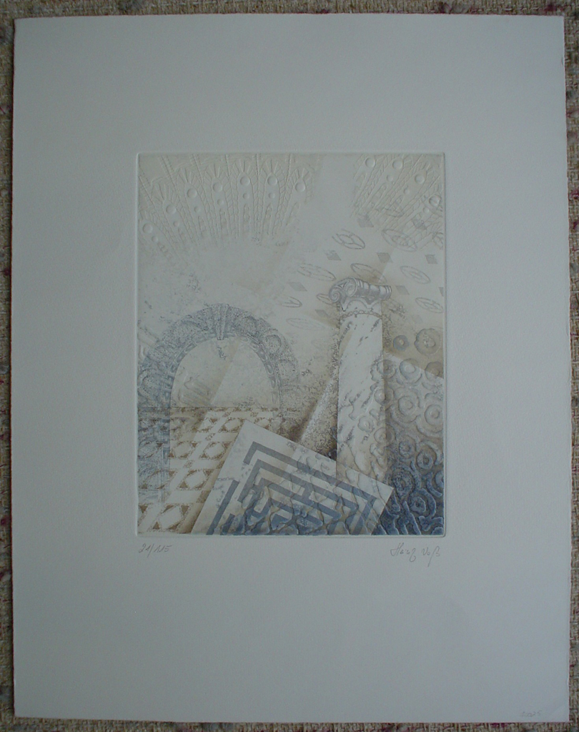 Embossed With Column by Heinz Voss, shown with full margins - original etching, signed and numbered 21/ 115