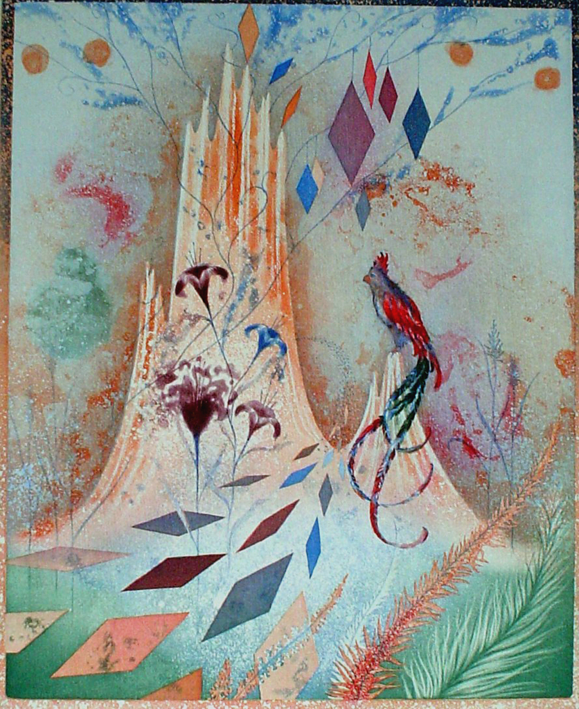 Bird Garden by Heinz Voss, original etching, signed and numbered 4/ 95