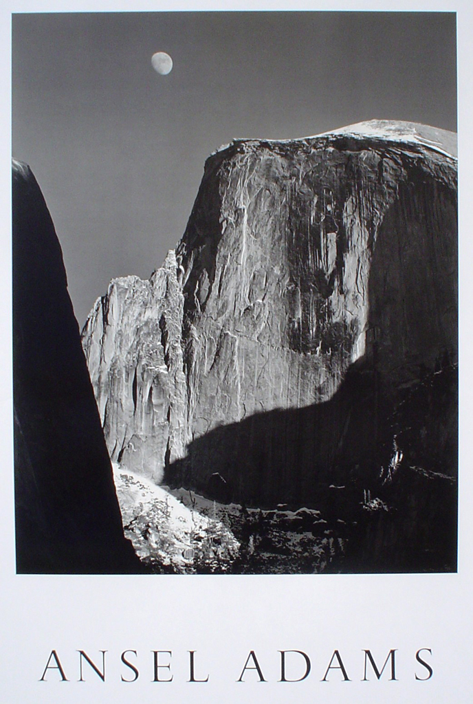 Moon And Half Dome by Ansel Adams - offset lithograph fine art photographic poster print