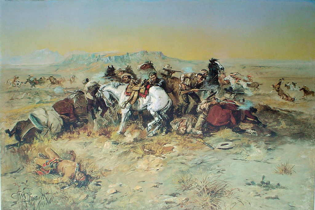 A Desperate Stand 1898 by Charles Marion Russell - offset lithograph fine art print