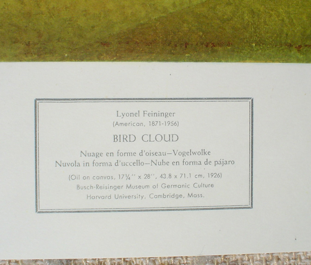 Bird Cloud by Lyonel Feininger, title detail - collectible collotype fine art print
