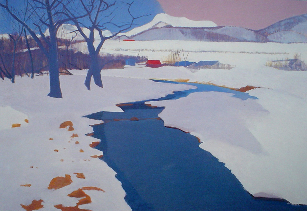 Stream Under The Snow by Ban Shindo - offset lithograph fine art print