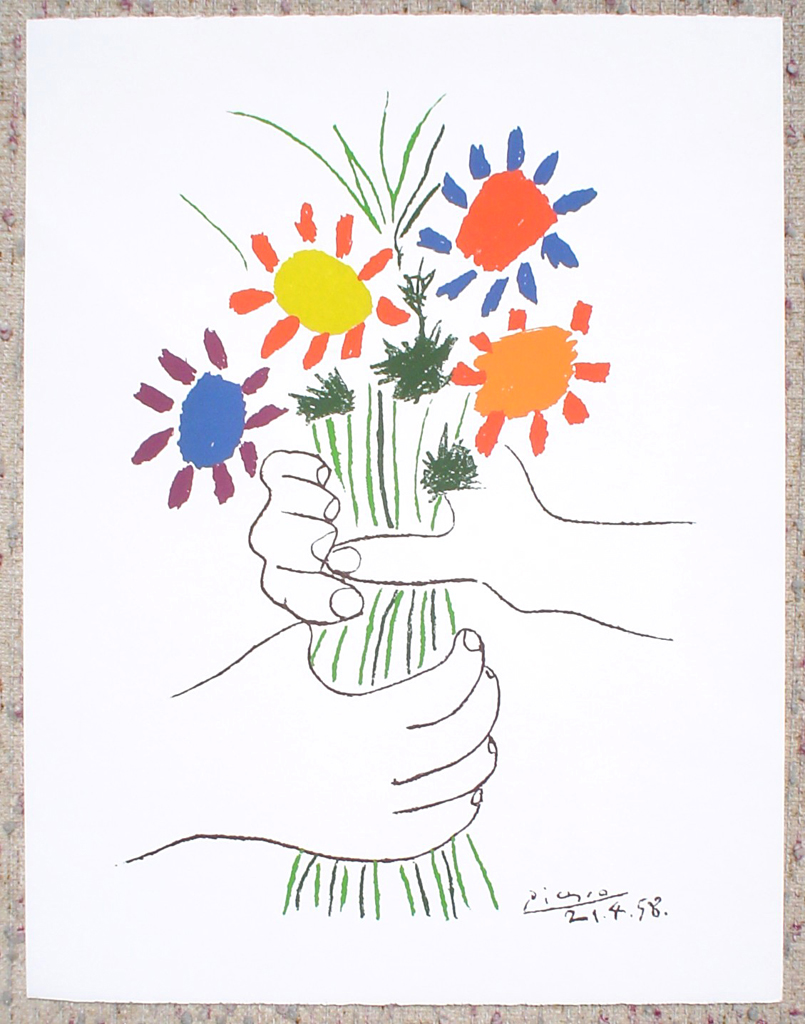 Bouquet With Hands by Pablo Picasso, shown with full margins - silkscreen reproduction fine art print