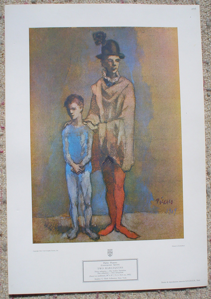 Two Harlequins by Pablo Picasso, shown with full margins - collectible collotype fine art print