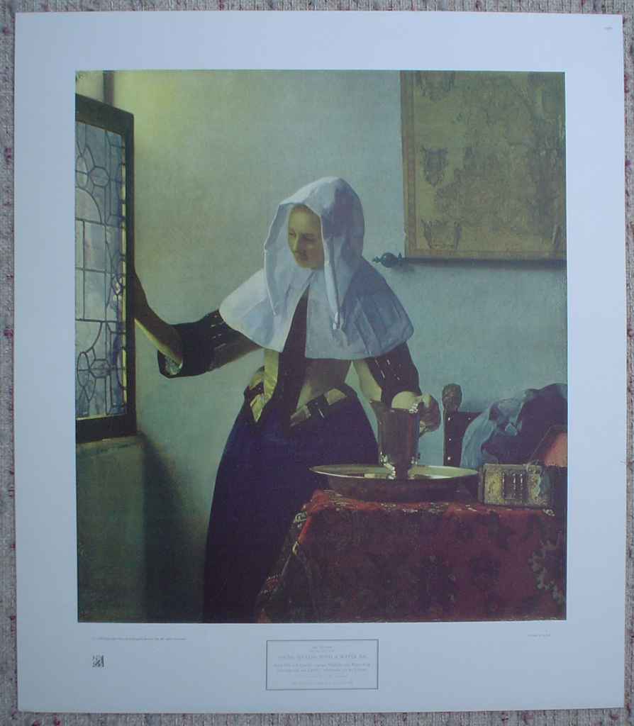 Young Woman With Watering Can by Johannes (Jan) Vermeer, shown with full margins- collectable collotype fine art print