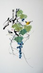 Two Yellow Birds Sitting With Blue Grapes by Charles Chu - offset lithograph fine art print