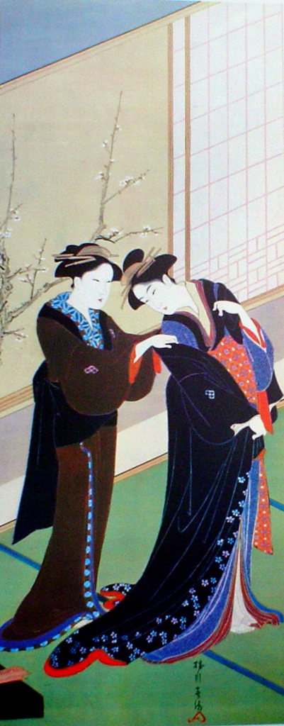 Woman And Maid by Shunshu - offset lithograph fine art print