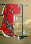 Red Kimono On Gold by unknown Japanese artist - offset lithograph fine art print