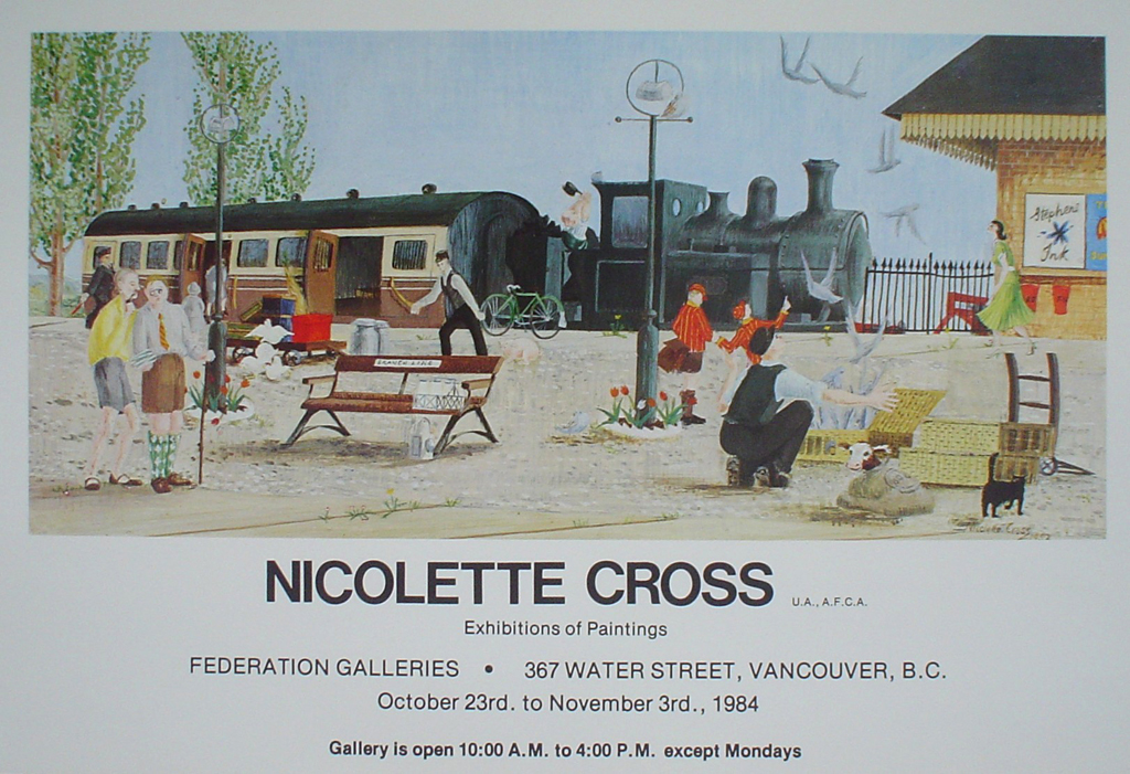 Train Station, by Nicolette Cross, 1984 Exhibition, Federation Galleries, Water Street, Vancouver - offset lithograph fine art poster print